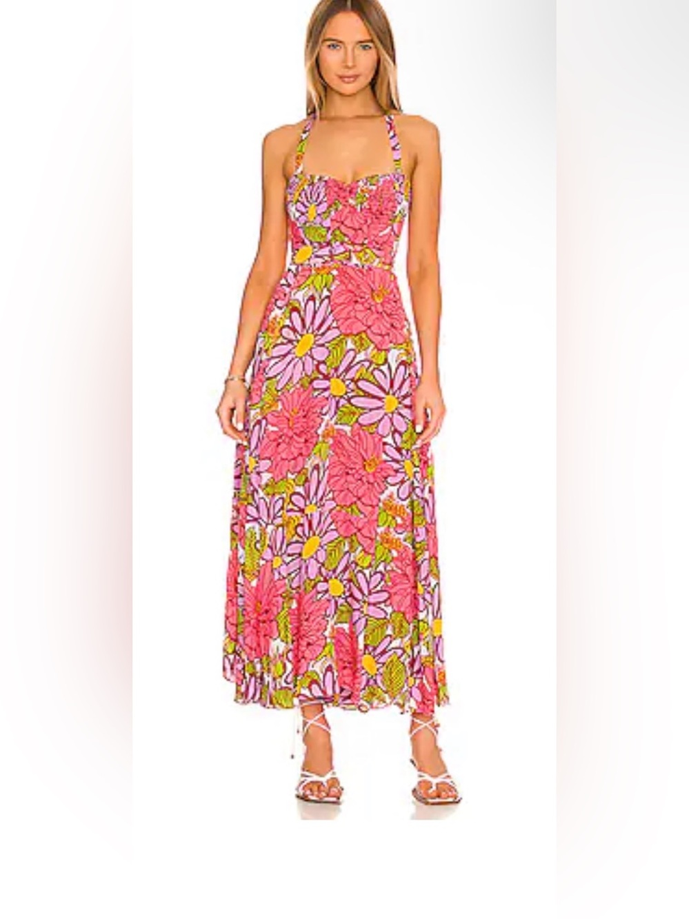 S/W/F x REVOLVE Halter Dress Frida Floral Maxi Pink Purple Smocked Small